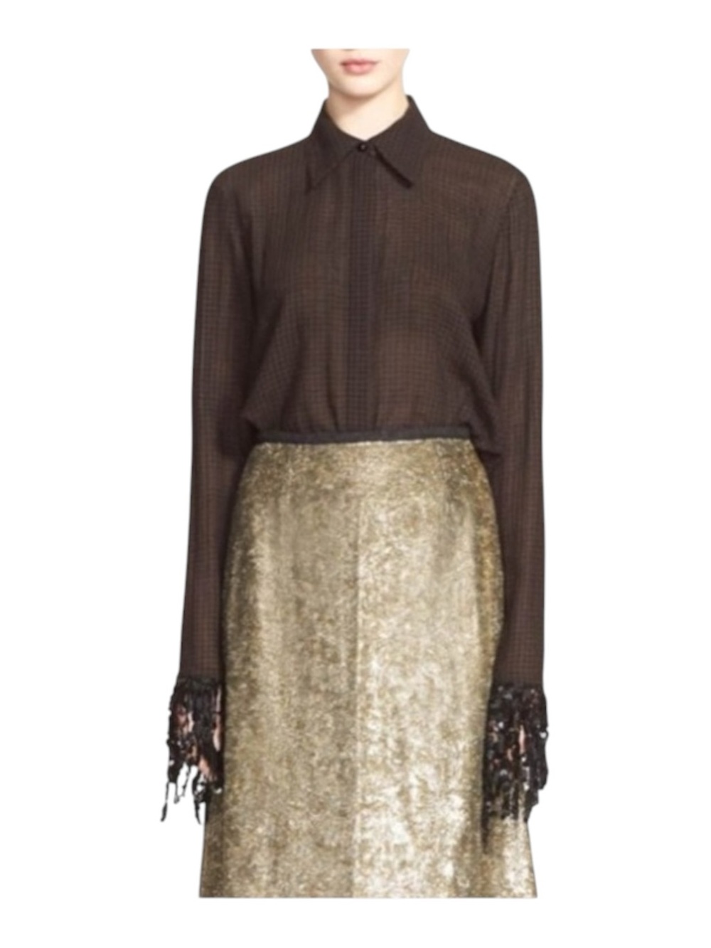 Luxury: Isa Arfen Ready To Wear ꧁ That 90'S Shirt Plaid Wool Sequins ꧂ Hot Choc - Picture 5 of 17